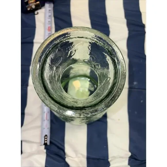 Vintage Green Recycled Glass Daisy Embossed Bottle - Beautiful Heavy Piece! 13”